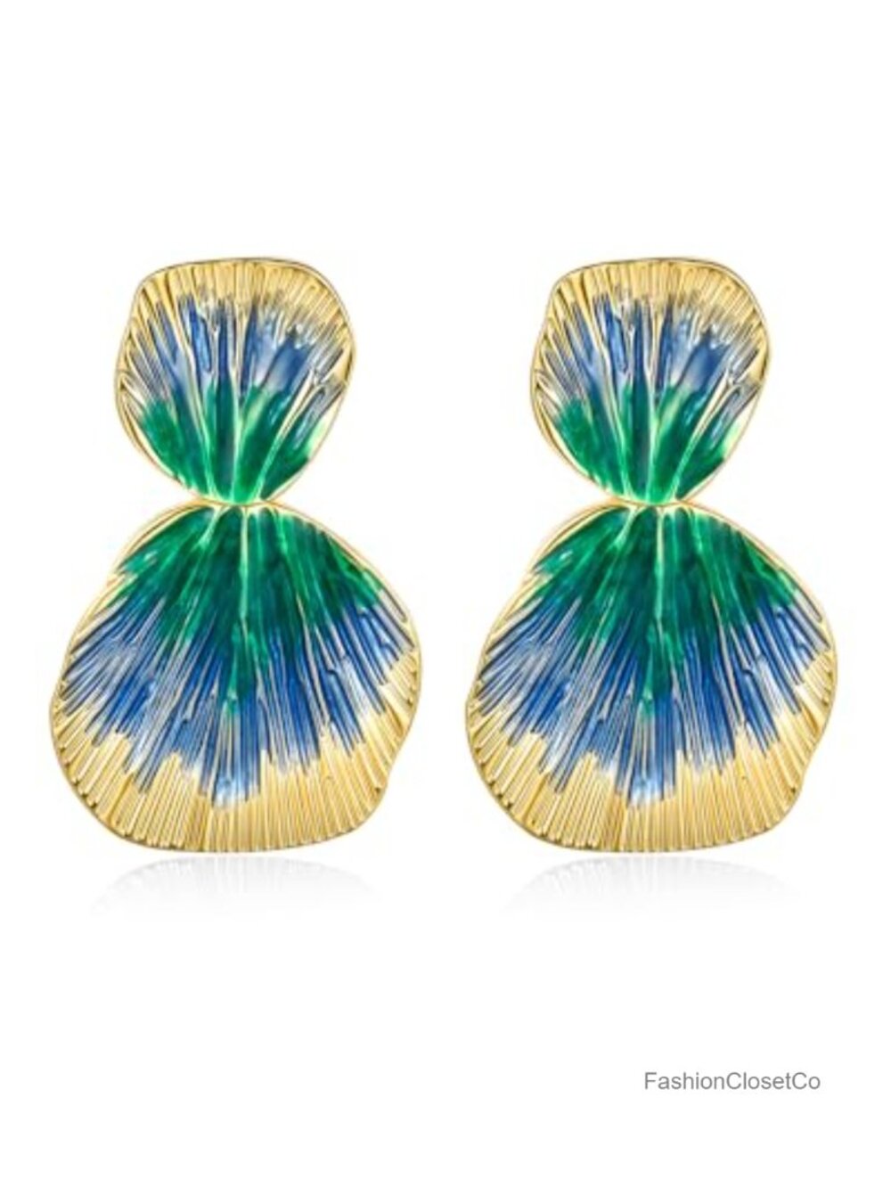 18K Gold Plated Boho Chunky Leaf Floral Statement Dangle Earrings